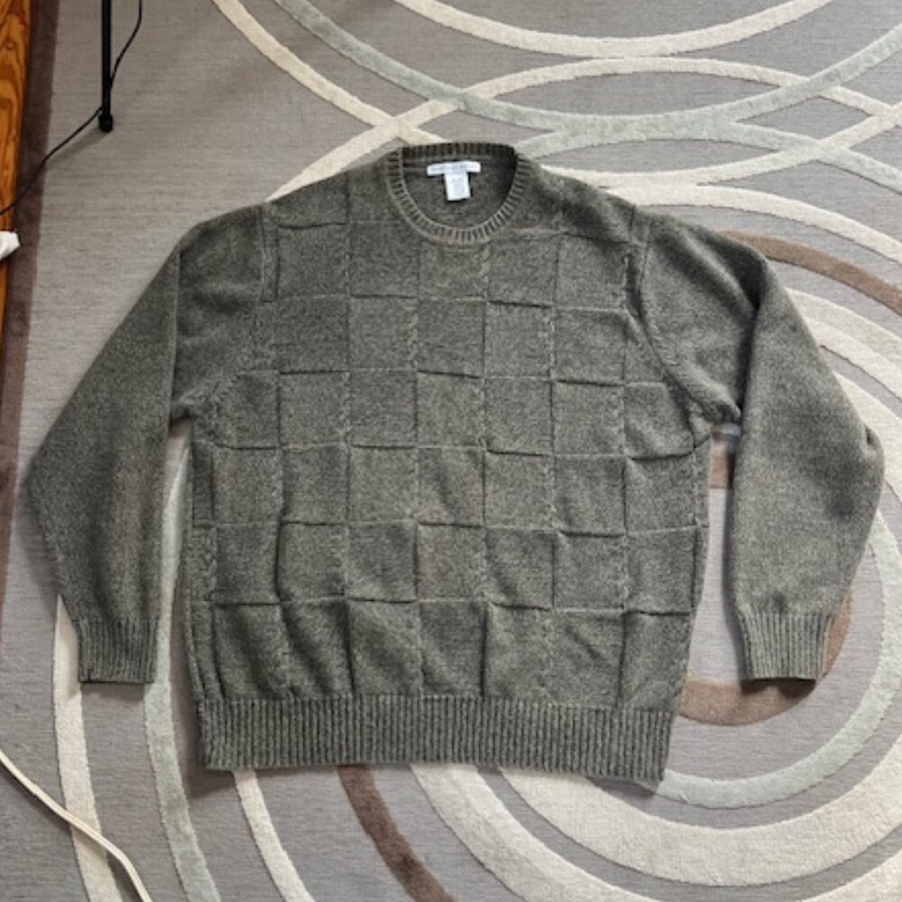 Vintage Geoffrey Beene Olive Classic Crew Neck Cotton Sweater  Men's XL - Picture 2 of 10